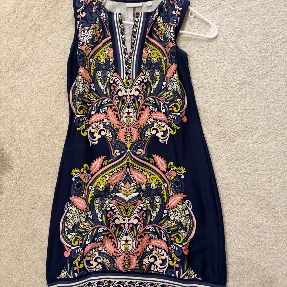 New York & Company Navy and Pink Patterned Mini Dress